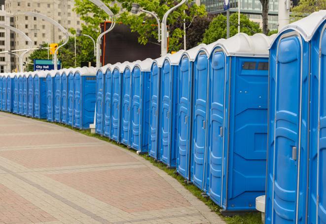 Seasonal porta potty units set up at a Beloit, Wisconsin venue