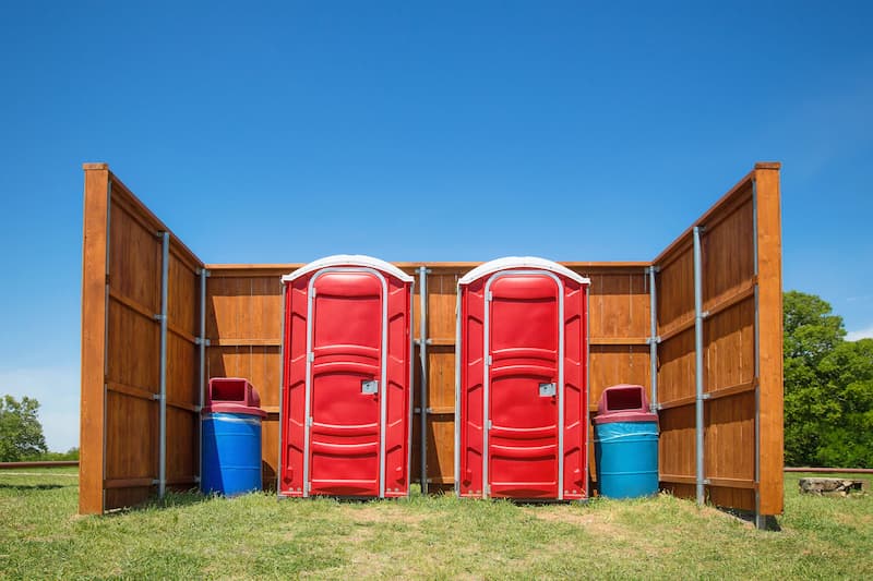 Short-term porta potty units staged for delivery in Beloit, Wisconsin